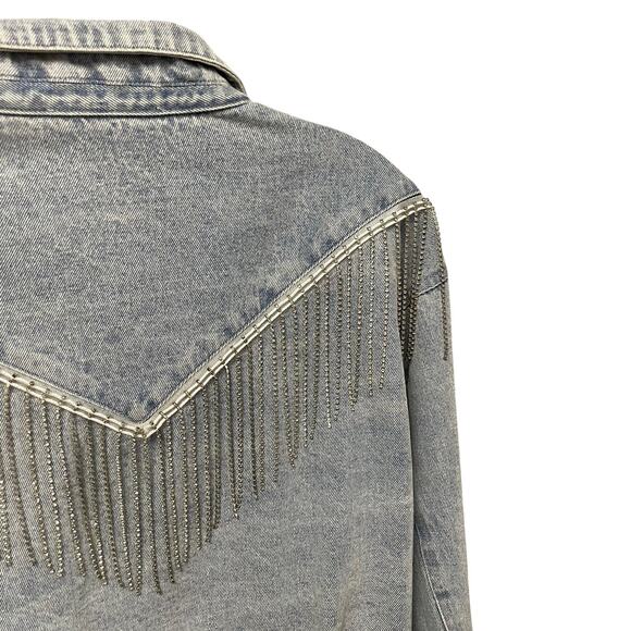 Blue B Collection Rhinestone Fringe Denim Jacket Womens Large AS IS - Picture 7 of 8